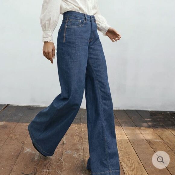 Wrap London Wide Leg Cotton Jeans Blue Denim U.S. Size 4 - Picture 1 of 15